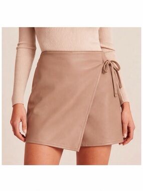 Abercrombie & Fitch Faux Leather Wrap Micro Mini Skirt Skort Shorts Tan XXS